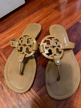 Tory Burch Mustard Patent Miller Thong Sandals